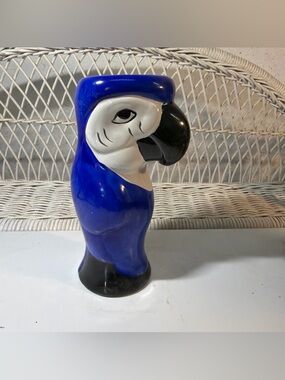 Hand Painted Blue Ceramic Parrot Bird Vase - DW125